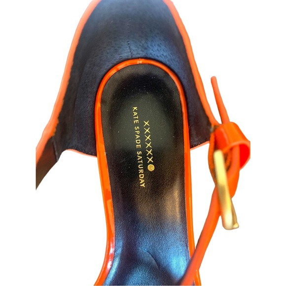 Kate Spade Orange Chunky Patent Faux Leather* Block Heels Sandals Size 7.5 - Picture 6 of 16